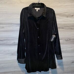 NWT- Woman Within LS Button Down Velour, Black